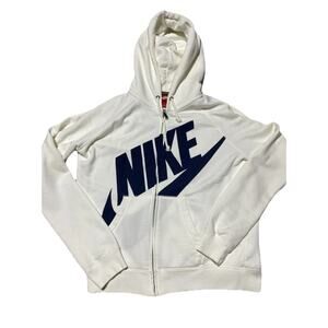 Nike Hoodie Womens Large White Full Zip Spellout Sports Activewear Athlete
